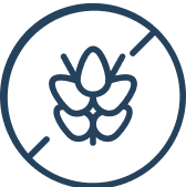 Gluten-free icon with crossed wheat, showing allergen-friendly supplements.