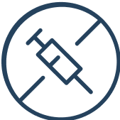 Syringe inside a crossed-out circle icon, symbolizing Happy V's commitment to natural wellness.