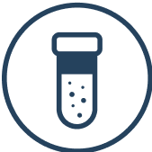 Icon of an empty test tube within a circular outline, symbolizing Happy V's science-backed approach.