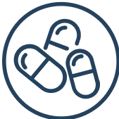 An icon depicting three Happy V supplement capsules inside a circle outline, promoting women's wellness.