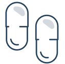 Two capsules, one blue and one white, represent Happy V's wellness supplements.